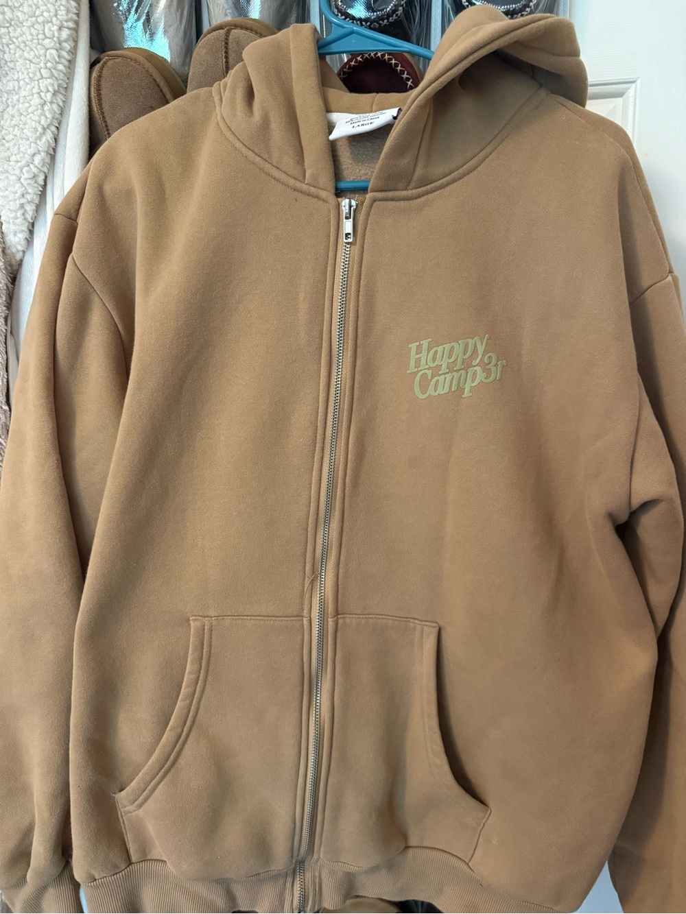 Happy Camp3r Unisex Full-Zip Hoodie - Tan